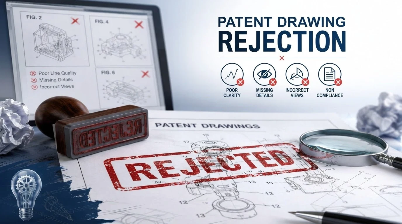 Patent drawing rejection — rejected drawing sheet with objection reasons