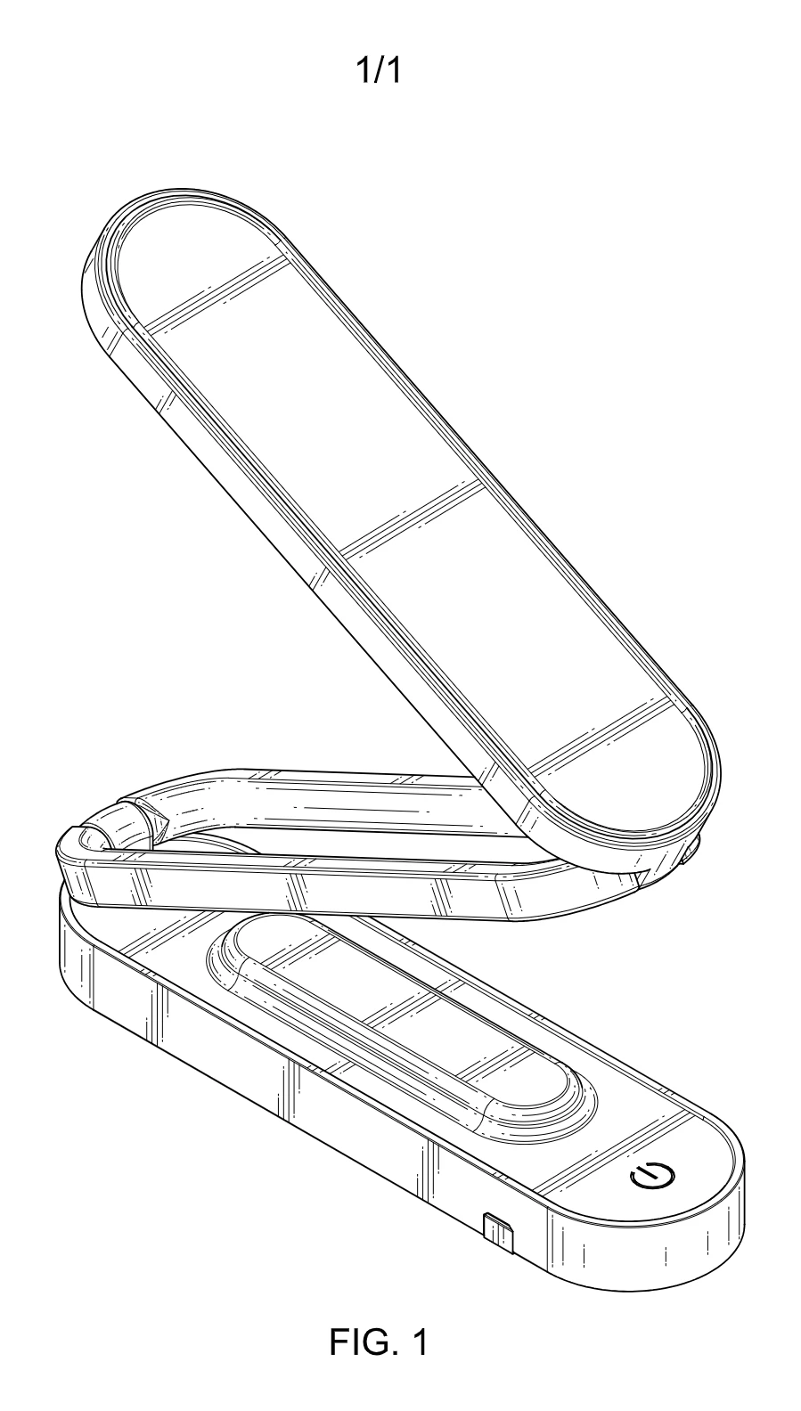 Design patent drawing of a folding case device, perspective view