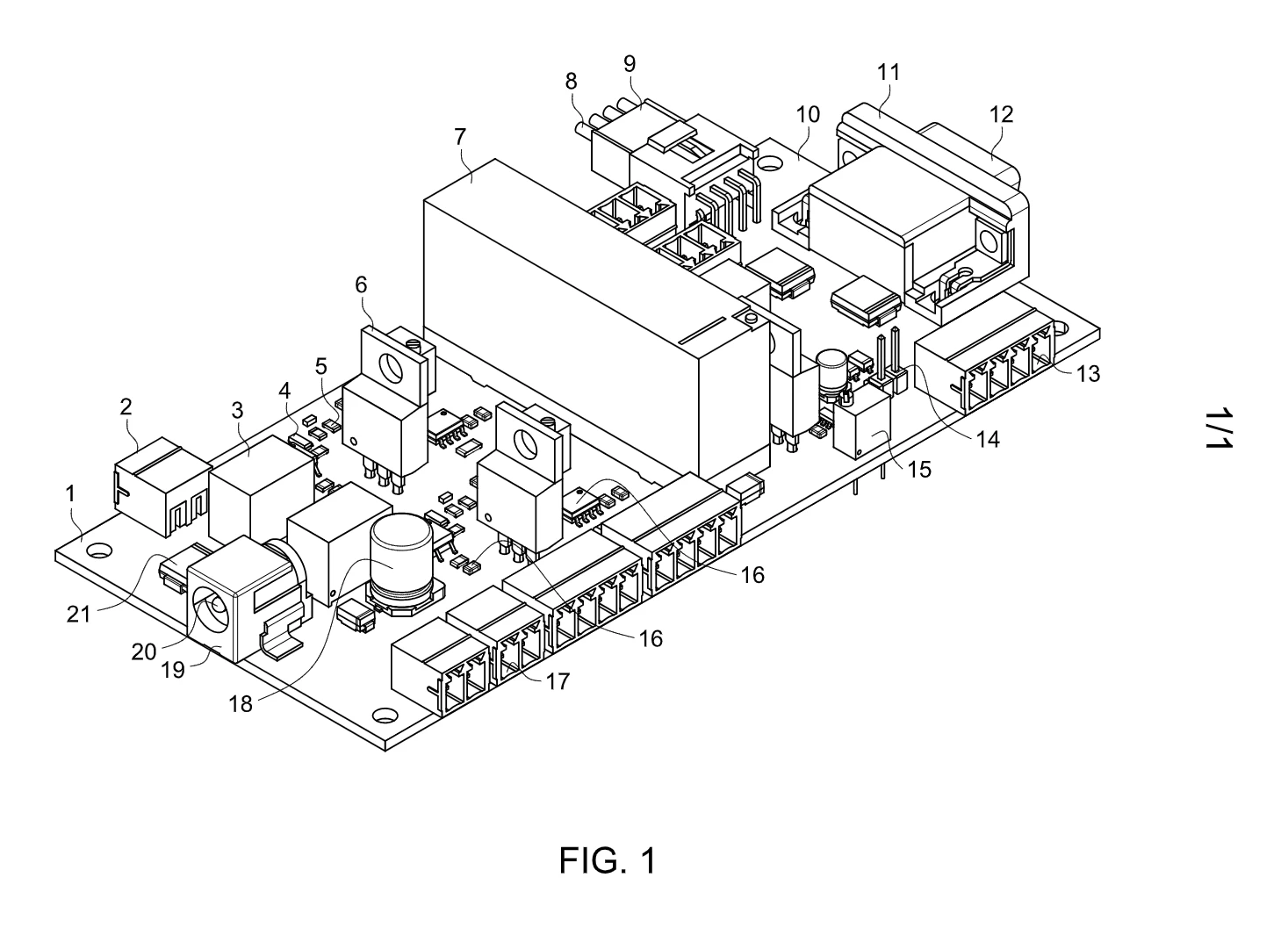 Electronic patent drawing of a controller board component layout